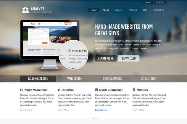 多用途商业网站设计PSD模板 Analyst – Business & Agency PSD Template插图(1)
