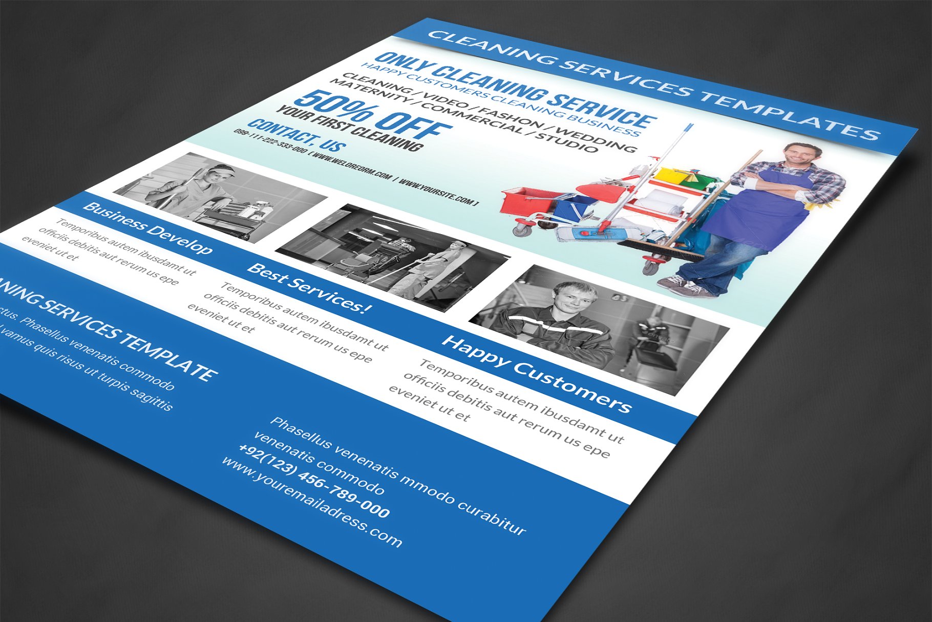 清洁工公司保洁服务宣传海报设计模板 Cleaning Services Flyer Template插图(1)