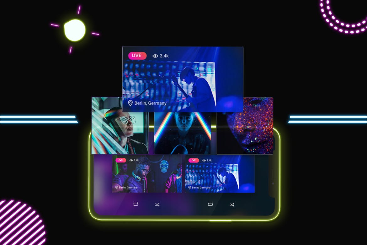 霓虹灯背景iPhone 11手机屏幕预览素材库精选样机模板v2 Neon iPhone 11 Mockup V.2插图(4)