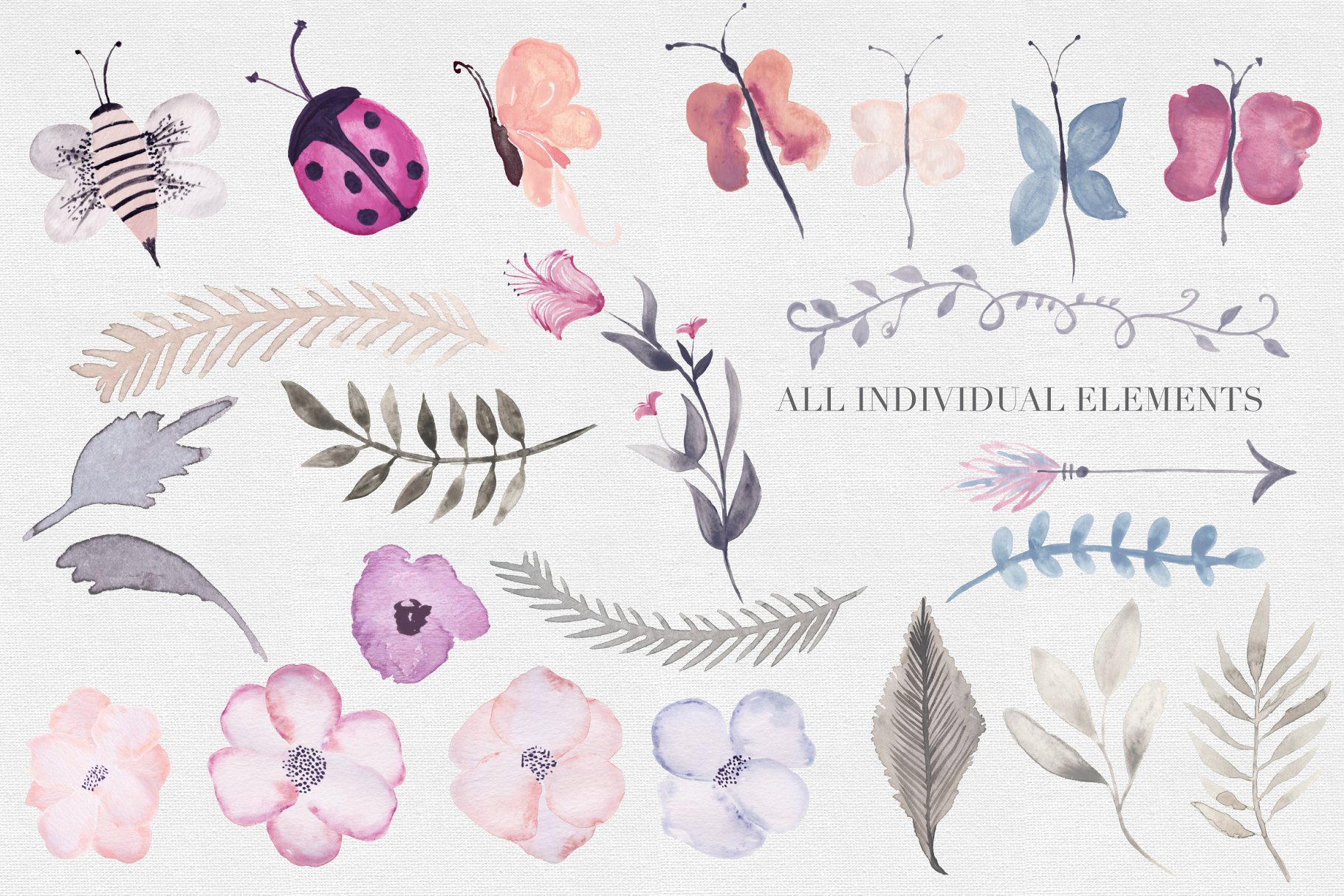 梦幻水彩手绘艺术花卉树叶插画 Doodlebug Clipart Set插图(1)