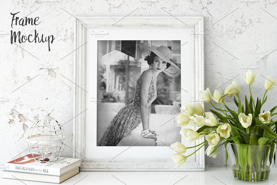 复古实木相框画框样机 Vintage Interior Frame Mockup – 02插图