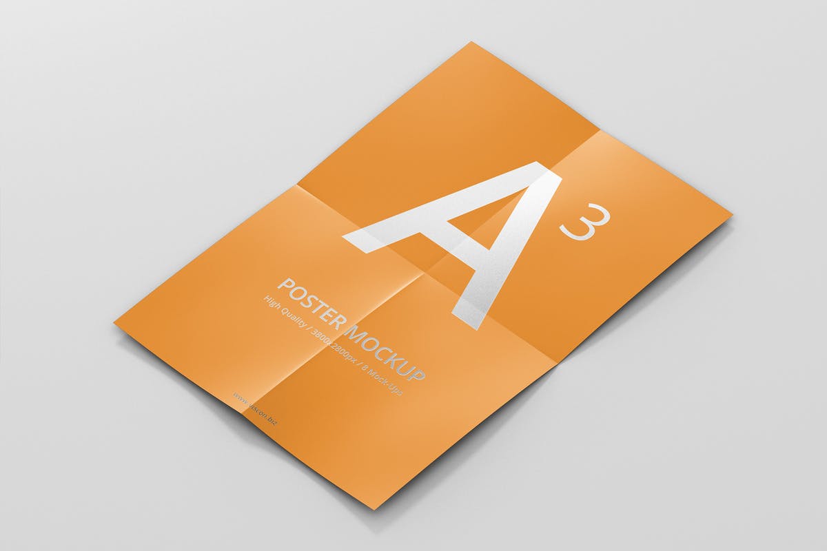 高分辨率带折痕海报样机模板 Poster Mock-Up插图