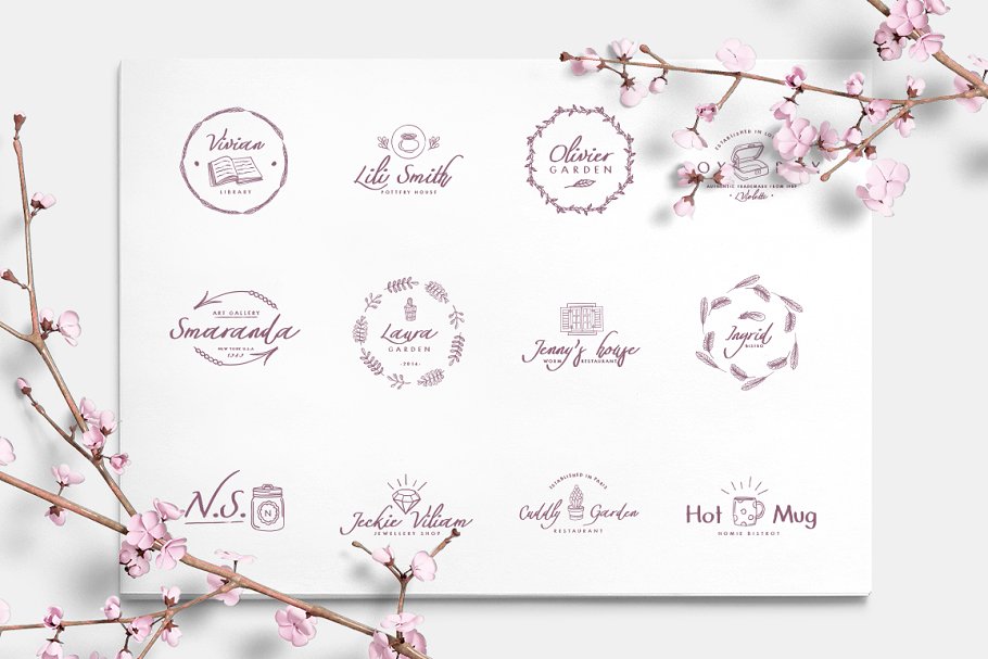 13款手写英文字体合集&Logo模板、矢量插画 Wonderland Fonts Pack & Branding Kit插图(30)