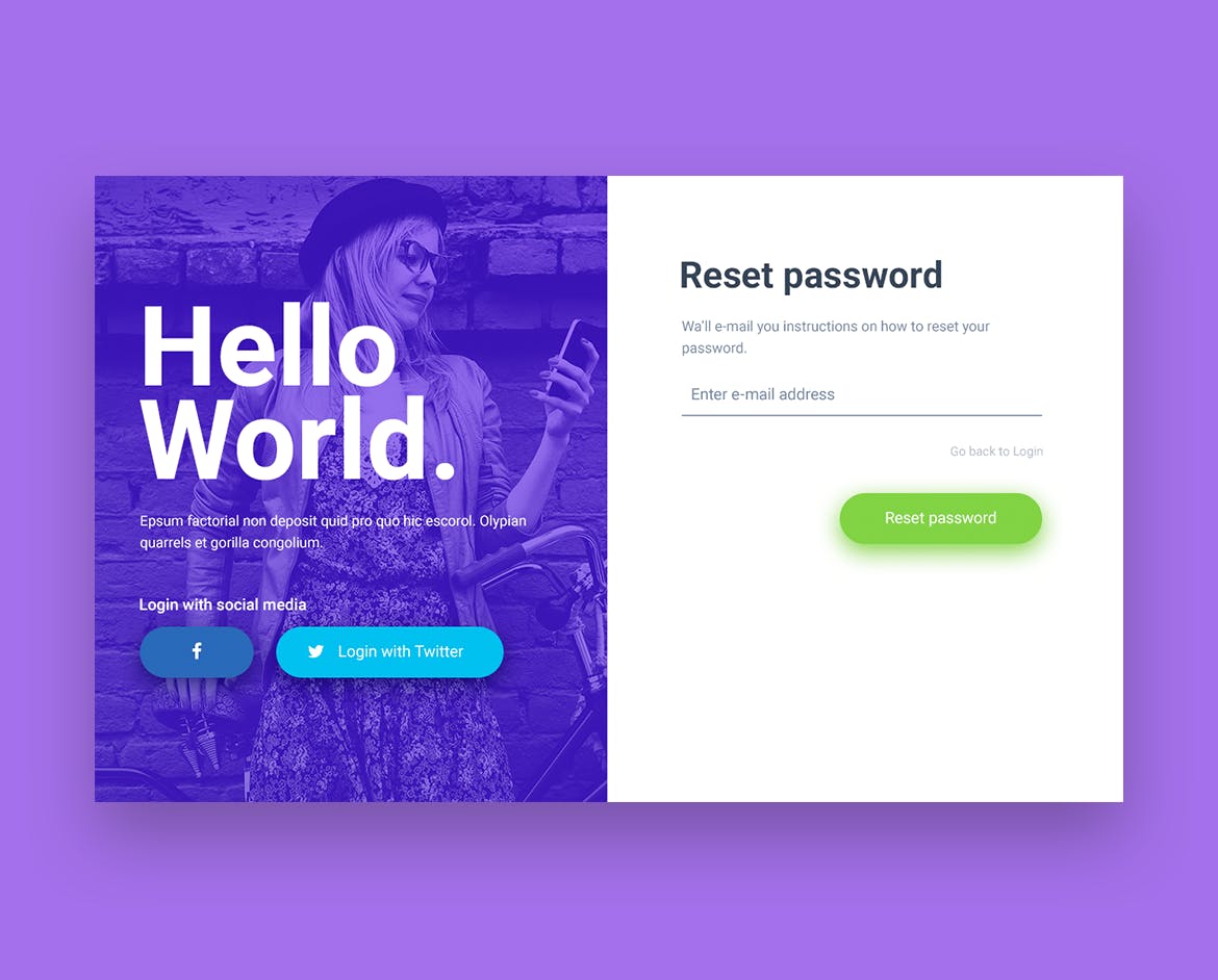 网站注册登录表单独立页面设计素材库精选模板 Hello World Login & Registration Form插图(2)