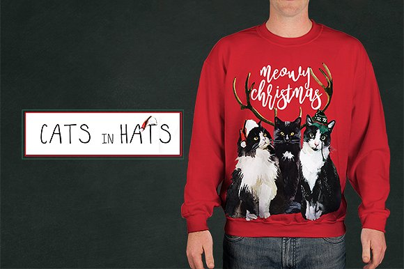 手绘水彩猫咪素材剪贴画合集 Watercolor Cat Illustration Clipart插图(3)