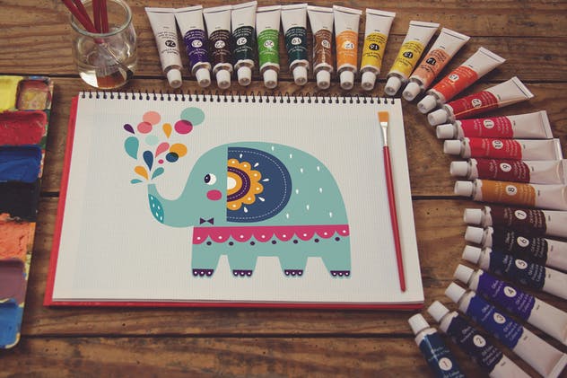 画室创作场景网格笔记本样机模板v6 Graph Paper Notebook Paint Scene插图(2)