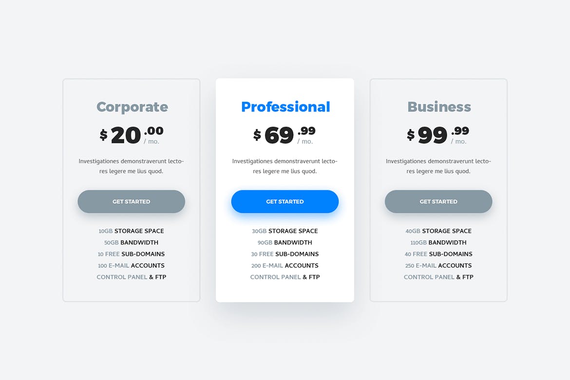 7种设计风格网站服务价格表单设计PSD模板 Soft Material Pricing Table PSD Templates插图(5)