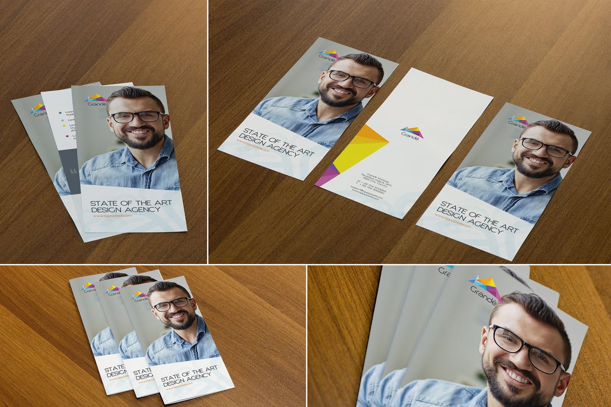 单页小尺寸广告传单样机 4 Photo-realistic Flyer Mockups插图