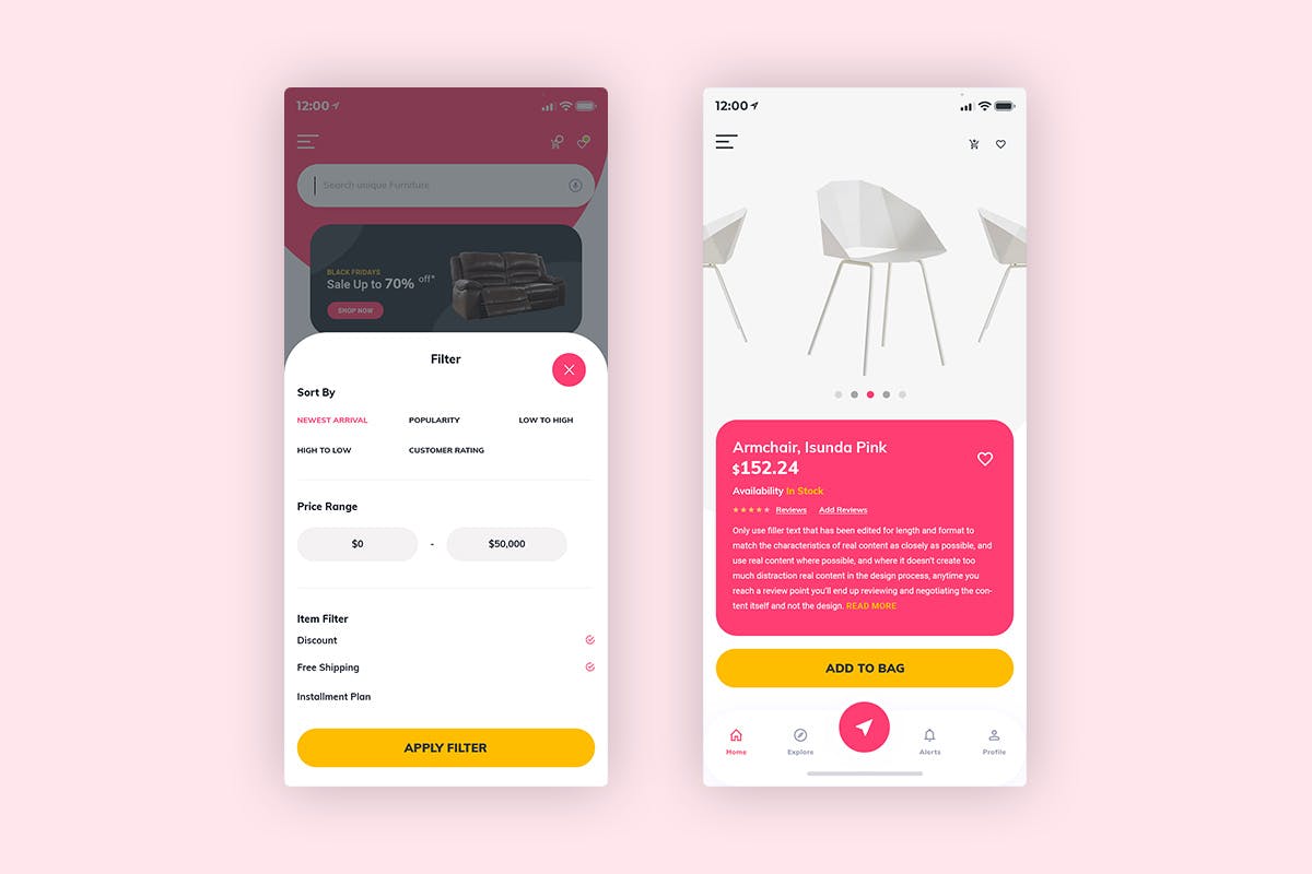 网上家具商城APP应用UI设计模板[日间版本] Furniture App UI Kit Light Version插图(2)