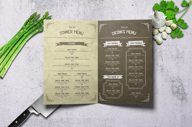 A4规格对折复古风格菜单食谱模板 A4 Bifold Vintage Wild Food Menu插图(5)
