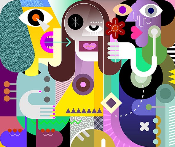 手赠玫瑰留有余香抽象插画素材 Woman Gives A Flower To Her Friend插图(1)