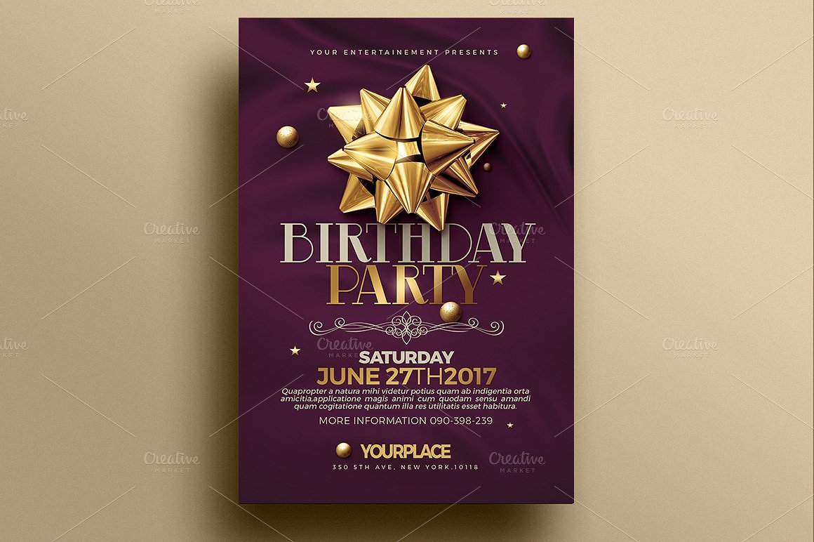 生日派对邀请函 PSD 模板 Birthday Invitation 3 Psd Template插图(2)
