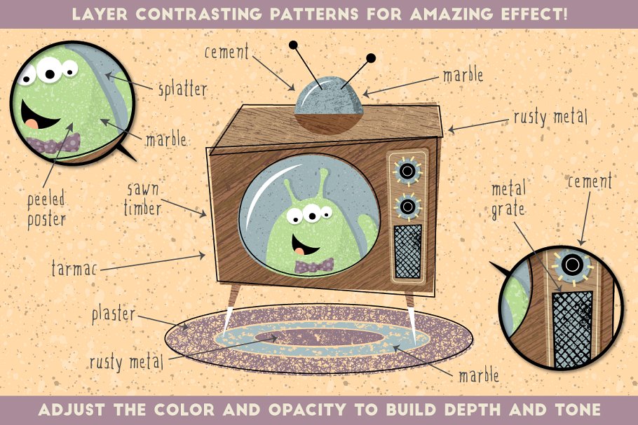 复古怀旧效果线条斑点无缝图案纹理 Tileable Texture – Repeat Patterns插图(1)