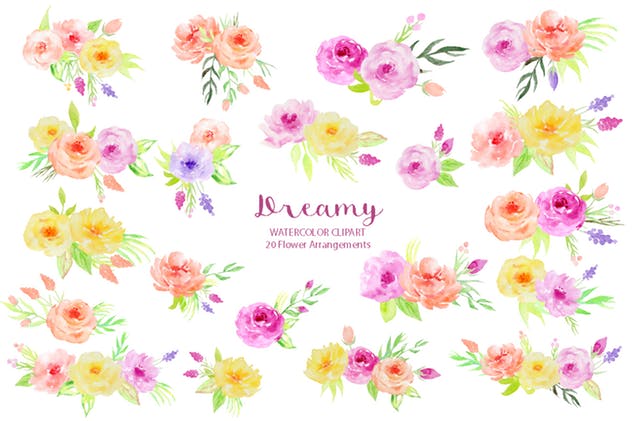 梦幻系列水彩花卉剪贴画合集 Watercolor Clipart Dreamy Collection插图(2)