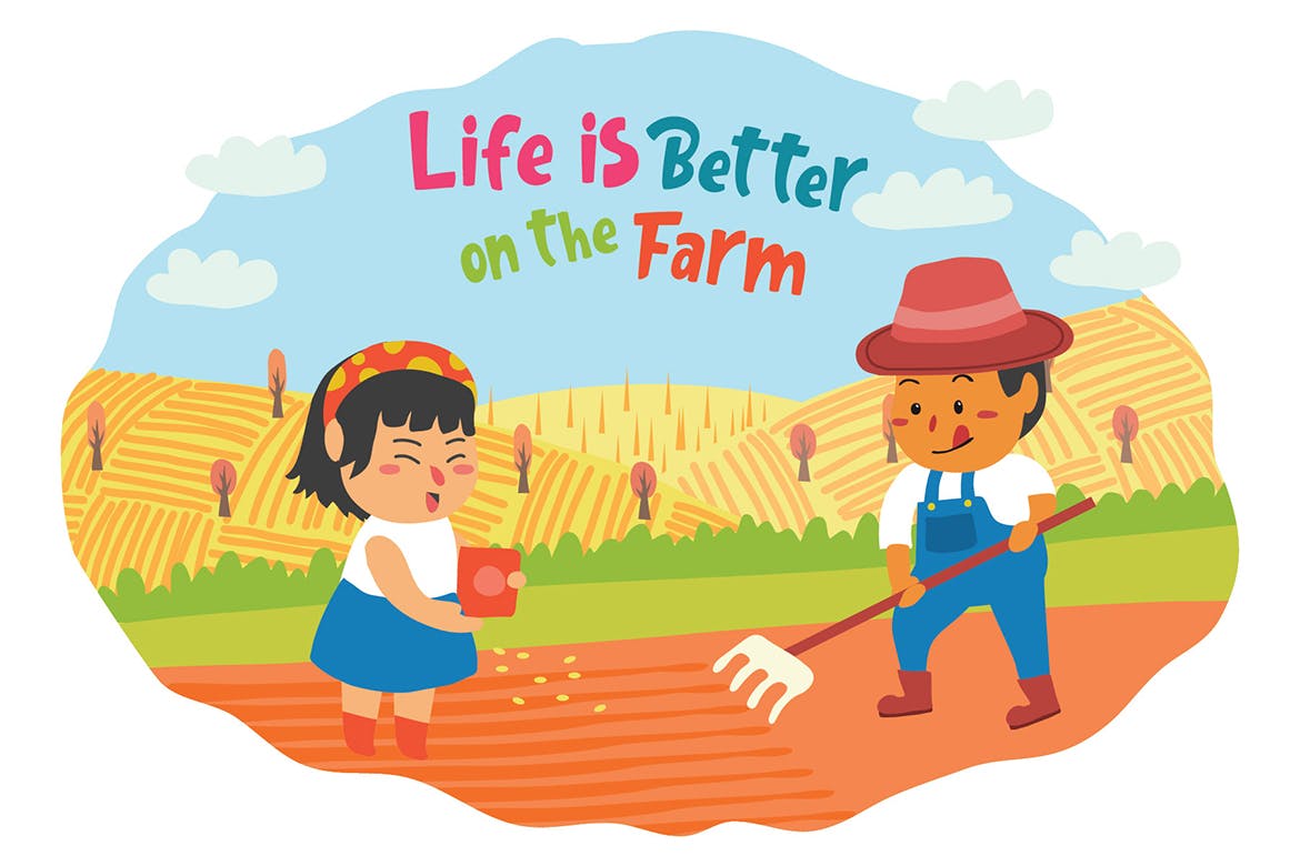 卡通风格农场元素矢量插画素材 Farmers – Vector Illustration插图