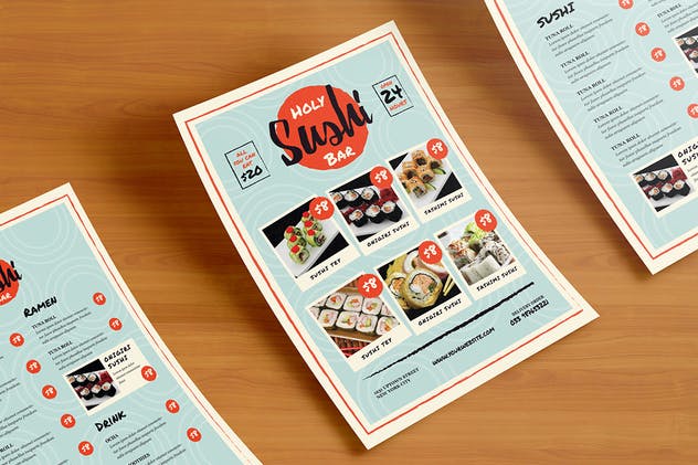 日本寿司日本菜餐厅菜单传单PSD设计模板 Sushi Bar Flyer Menus插图(2)