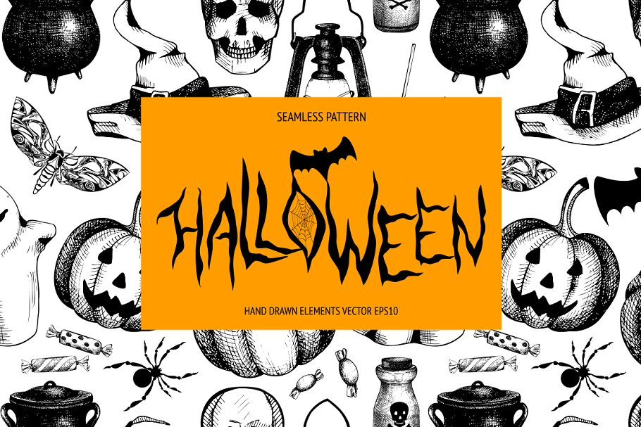 复古墨水手绘万圣节矢量插图 Vector Halloween Design Elements插图(3)