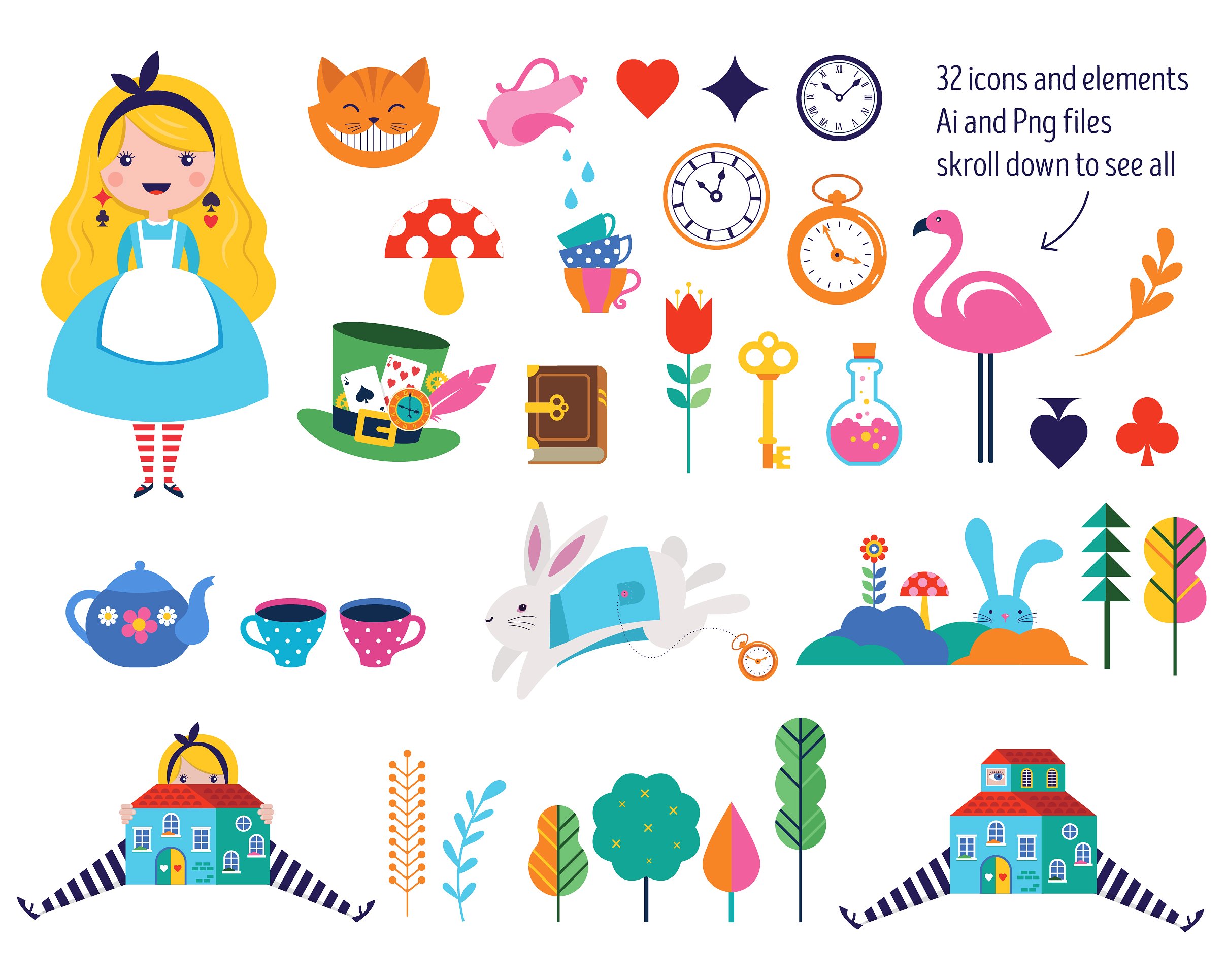 可爱卡通少女彩绘插画 Alice in the wonderland collection插图(2)