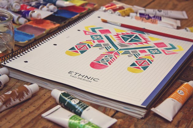 画室创作场景网格笔记本样机模板v4 Grid Notebook插图(1)