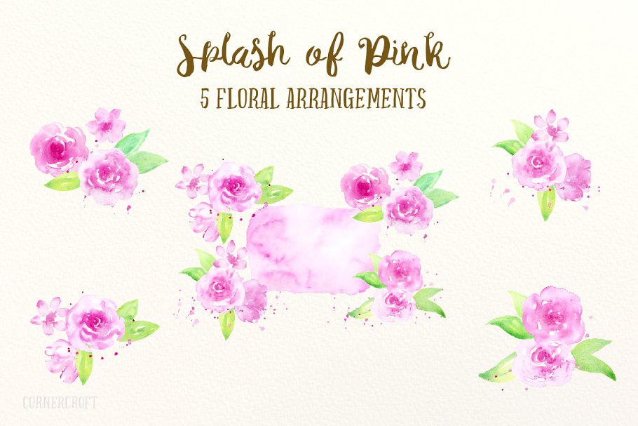 粉红色水彩剪贴画素材 Watercolor Clipart Splash of Pink插图(2)