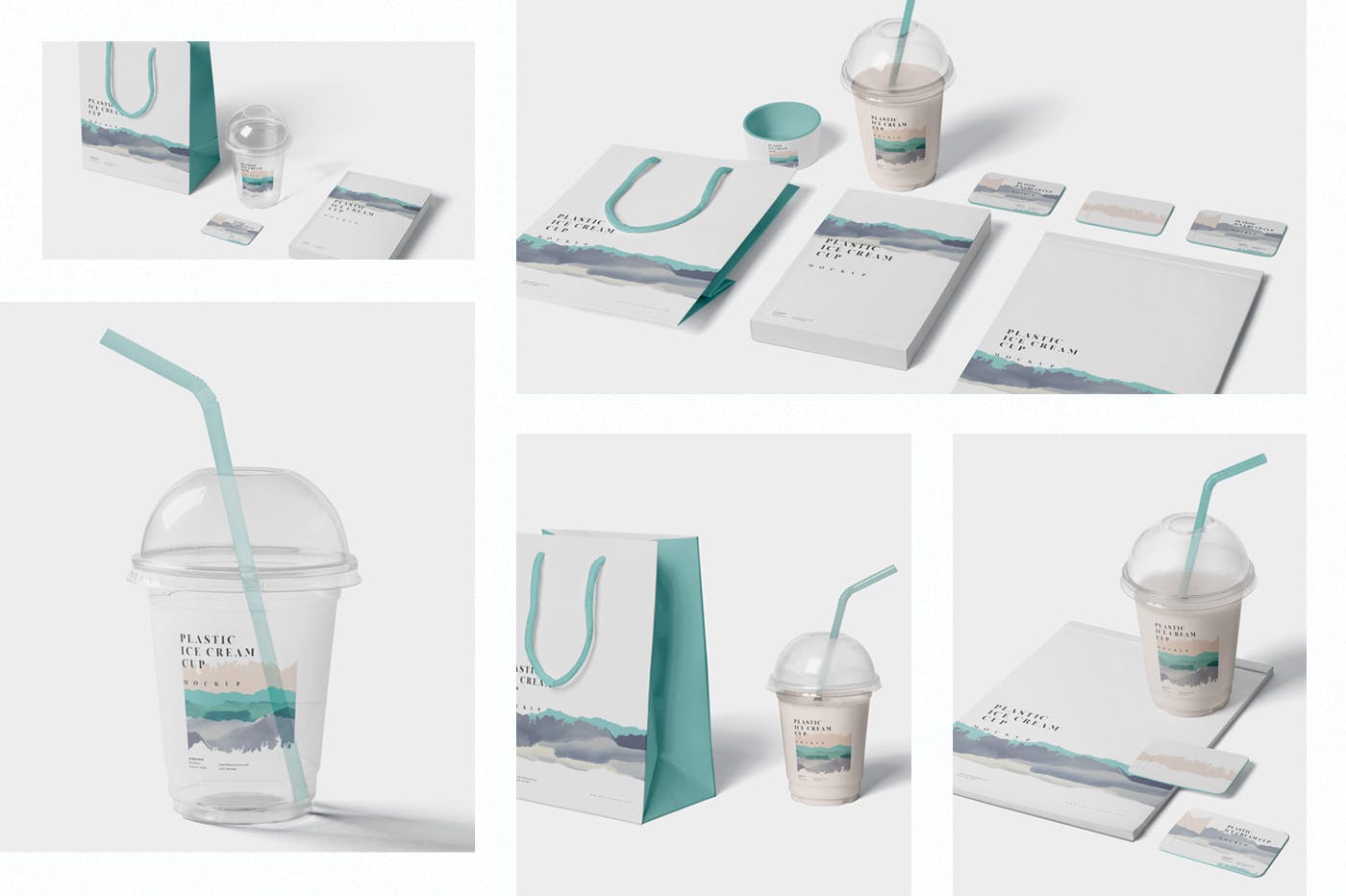 透明塑料冰淇淋杯外观设计样机模板 Transparent Plastic Ice Cream Cup Mockups插图(1)