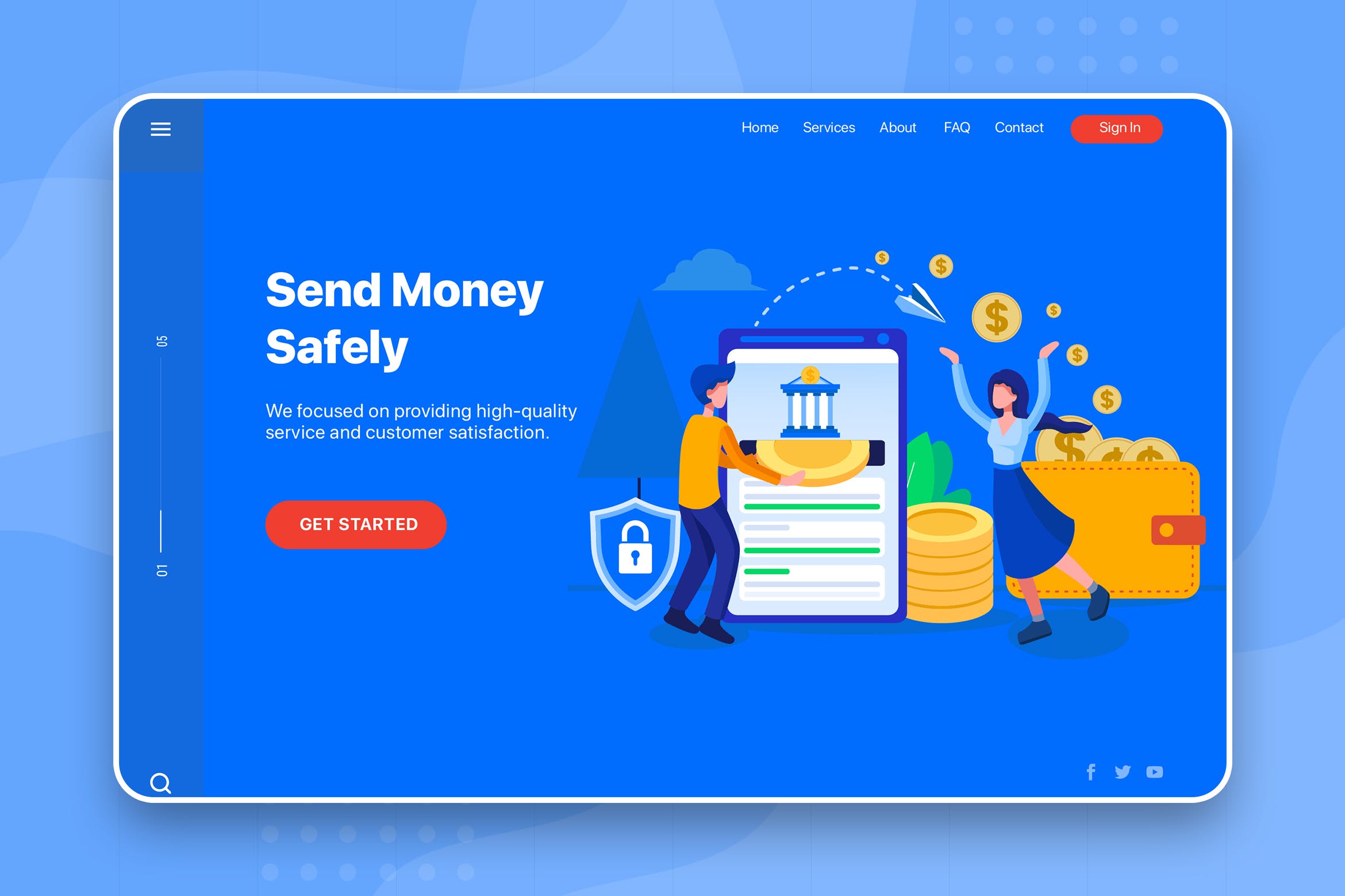 网站Banner&着陆页设计网上转账安全主题素材库精选概念插画素材 Send Money Safely – Banner & Landing Page插图