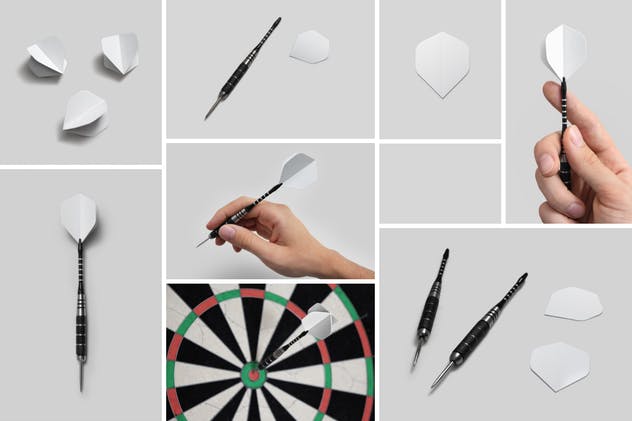 飞镖图案设计样机展示模板 Dart Flight Mockups插图(1)