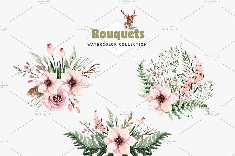 森林的气息水彩剪贴画元素 Watercolor Forest Scent插图(2)