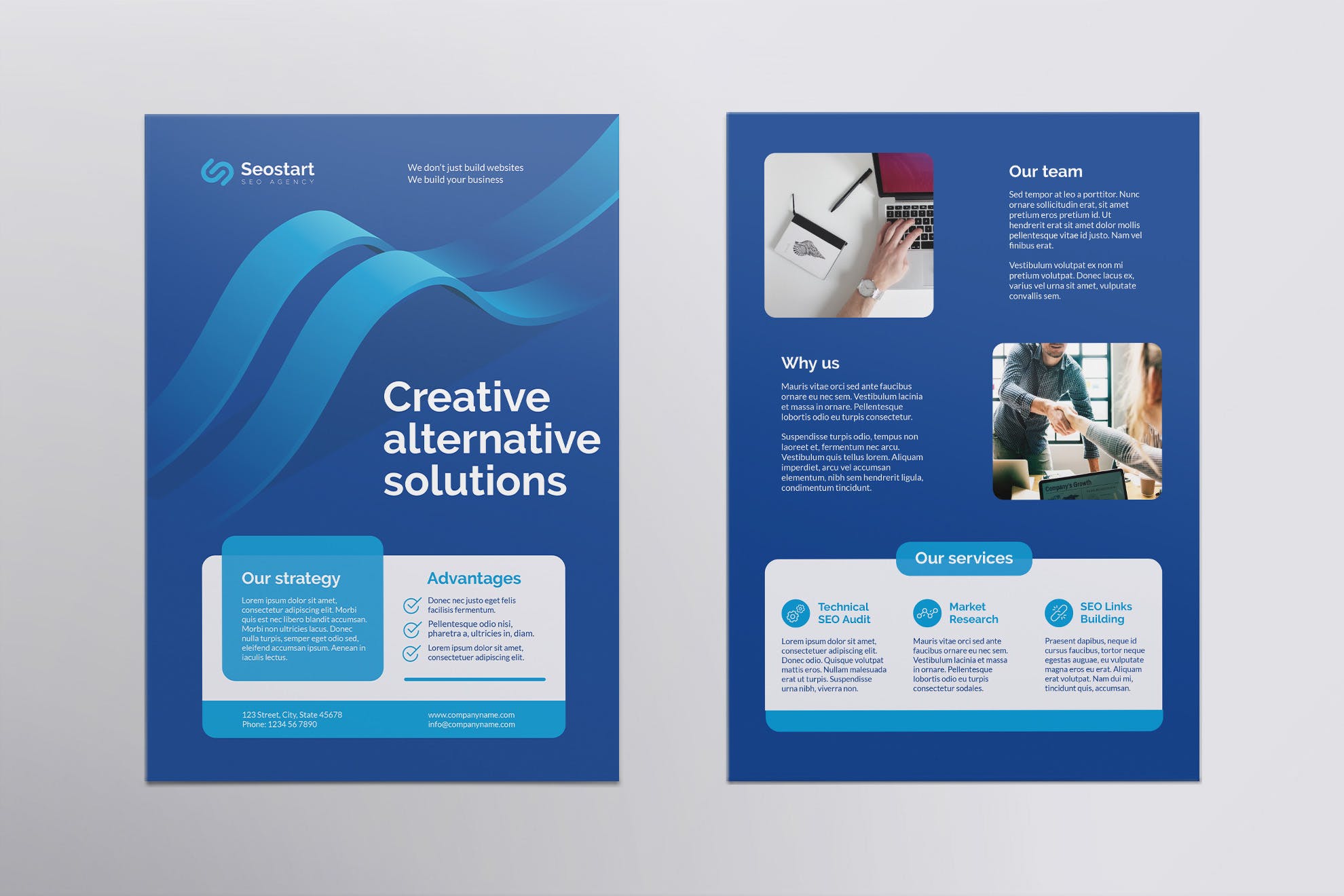 SEO/SEM推广服务企业双页宣传单设计模板 SEO Agency Flyer插图(1)