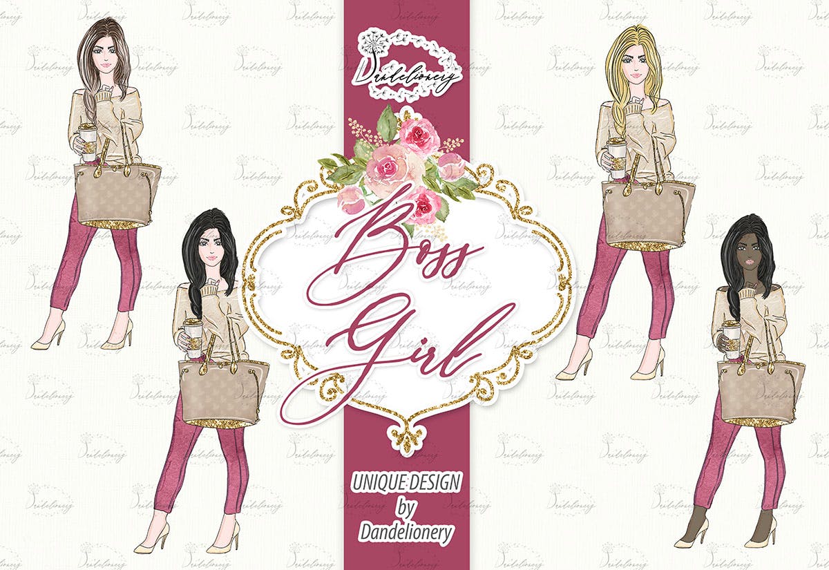 成功女性人物塑造水彩手绘剪贴画PNG素材 Boss Girl design插图(2)