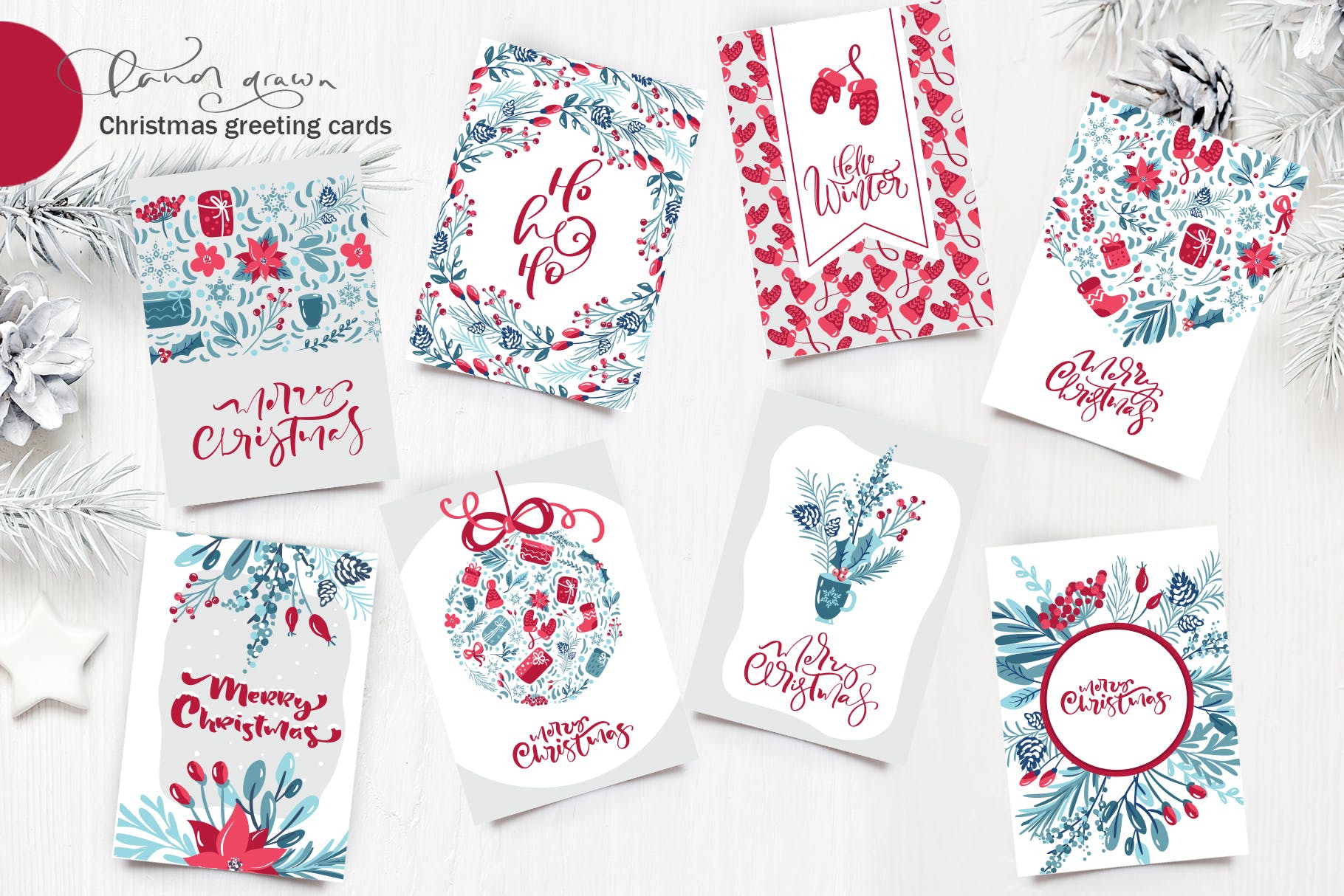 圣诞节主题元素水彩手绘设计素材 Christmas floral holiday elements插图(11)