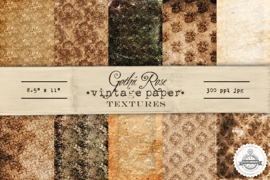 哥特式玫瑰复古纸张纹理 Gothic Rose Vintage Paper Textures插图