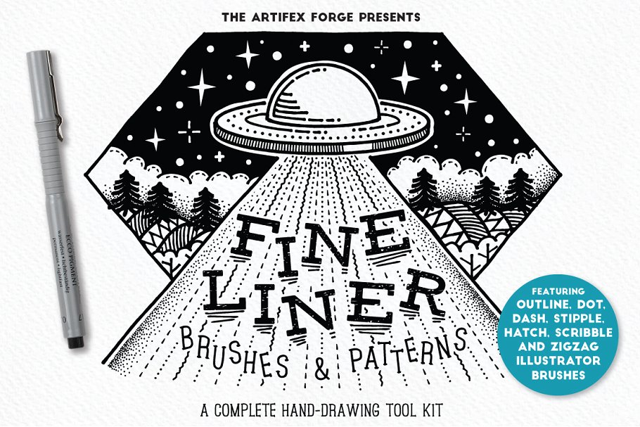 点与线的奥妙AI笔刷&纹理 Fine Liner Brushes & Patterns插图