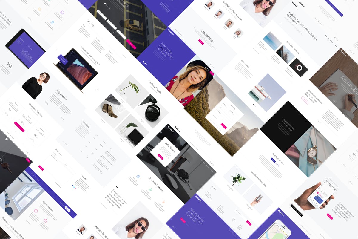 现代风格企业商务专业网站PSD&SKETCH模板 Replacer UI Kit插图