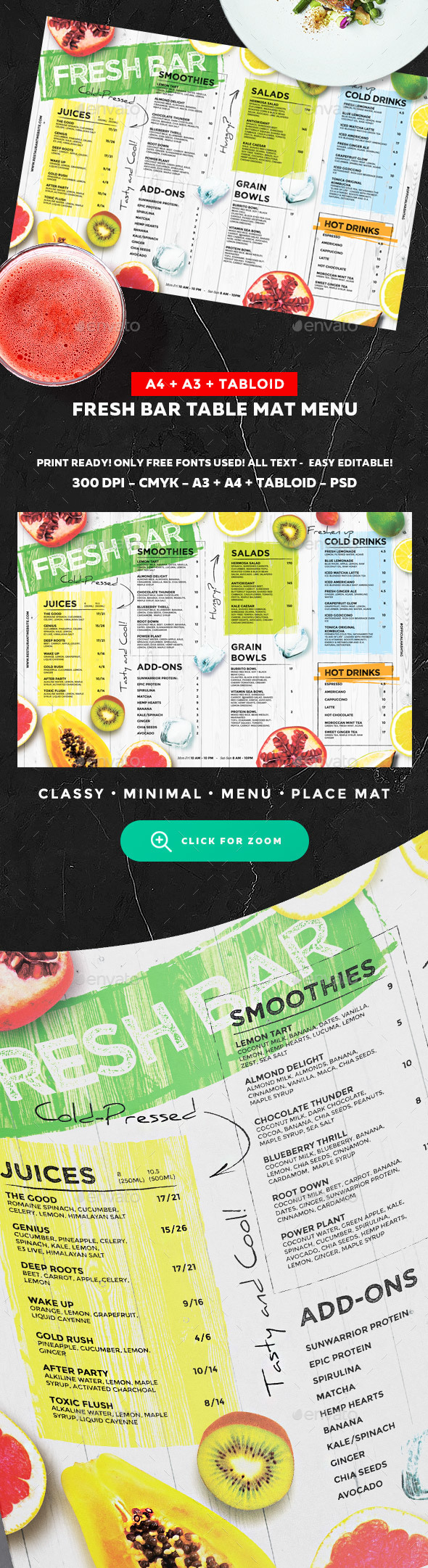 酒吧新鲜果汁菜单模板 Juice Drinks Menu [psd]插图