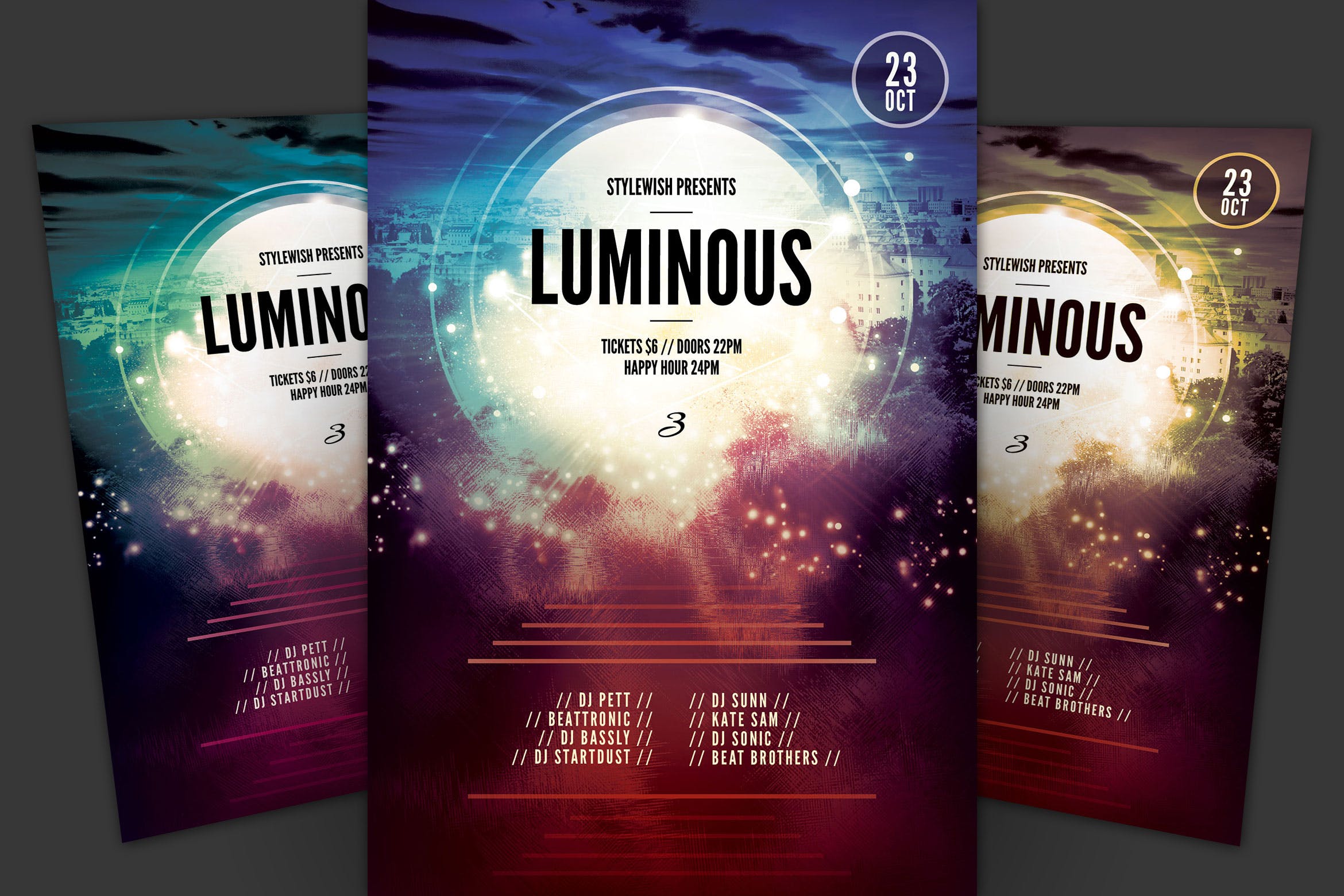 创意光芒特效海报传单素材库精选PSD模板v3 Luminous 3 Flyer插图