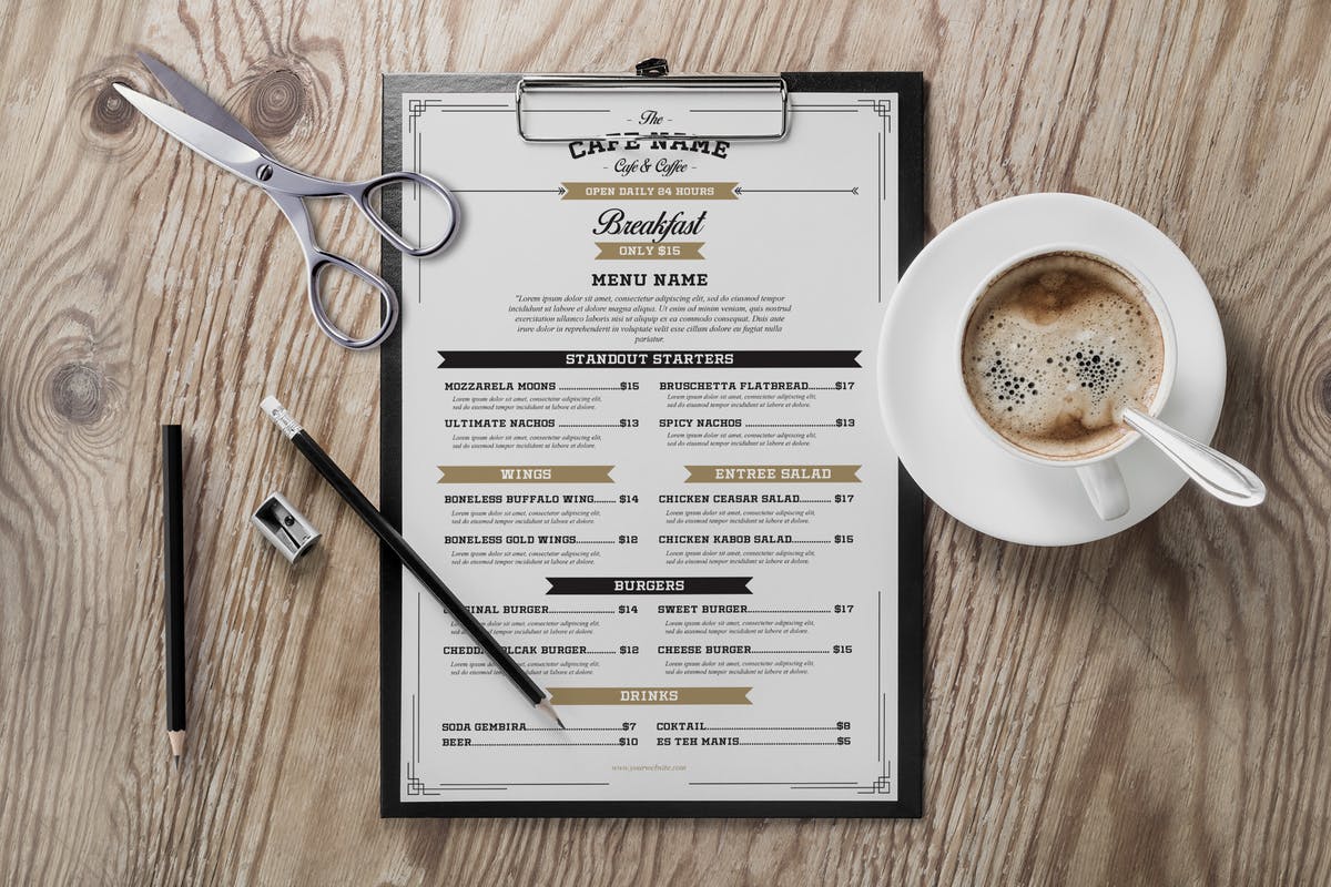 复古设计风格咖啡厅PSD菜单模板 Vintage Cafe & Cofee Menu插图