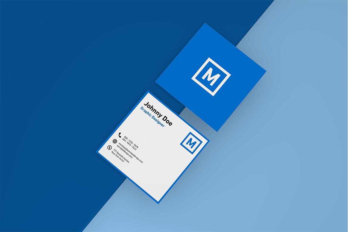 方形企业名片设计俯视图素材库精选模板 Square Business Card Mockup – Top View插图(1)