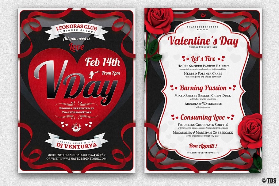情人节主题传单活动目录PSD模板v8 Valentines Day Flyer+Menu PSD V8插图