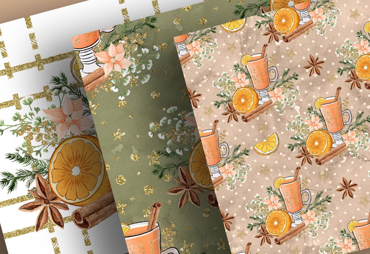 橙色圣诞节主题数码纸张背景素材 Christmas Orange digital paper pack插图(3)