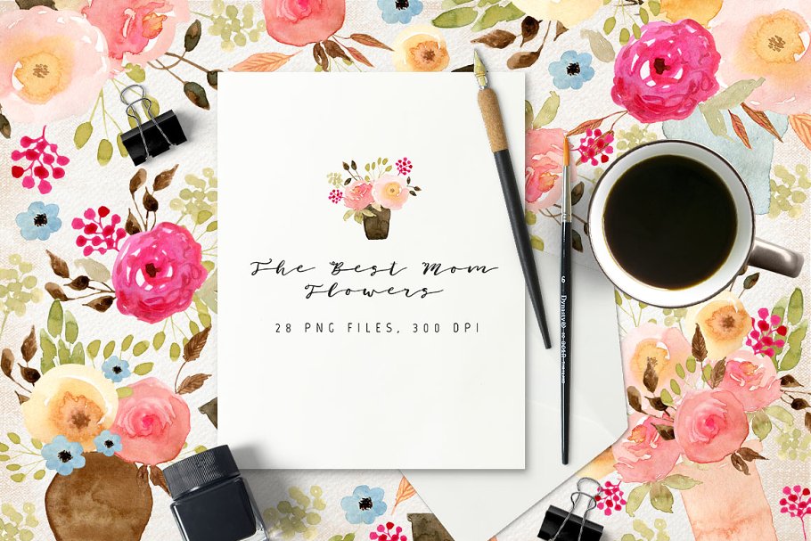 优雅水彩康乃馨手绘插画 The Best Mom Flowers插图