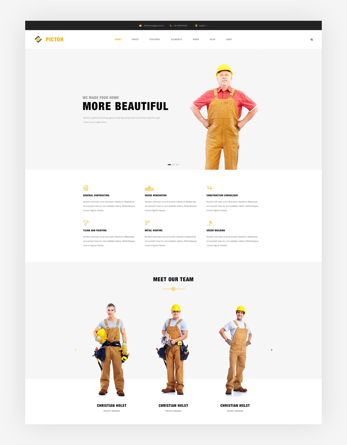 建筑施工/建筑设计策划公司官网网站设计模板 Construction Building Company PSD Website Template插图(4)