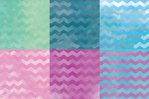 V形波浪线条水彩背景套装 Watercolor Chevron Backgrounds插图(1)