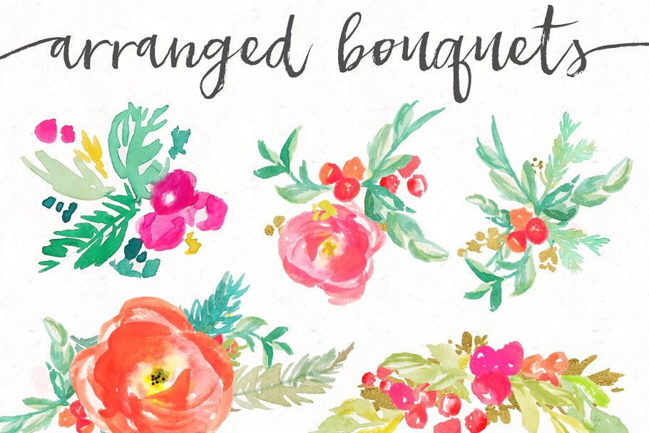 冬季水彩花卉艺术剪贴画 Winter Watercolor Flowers Clip Art插图(2)