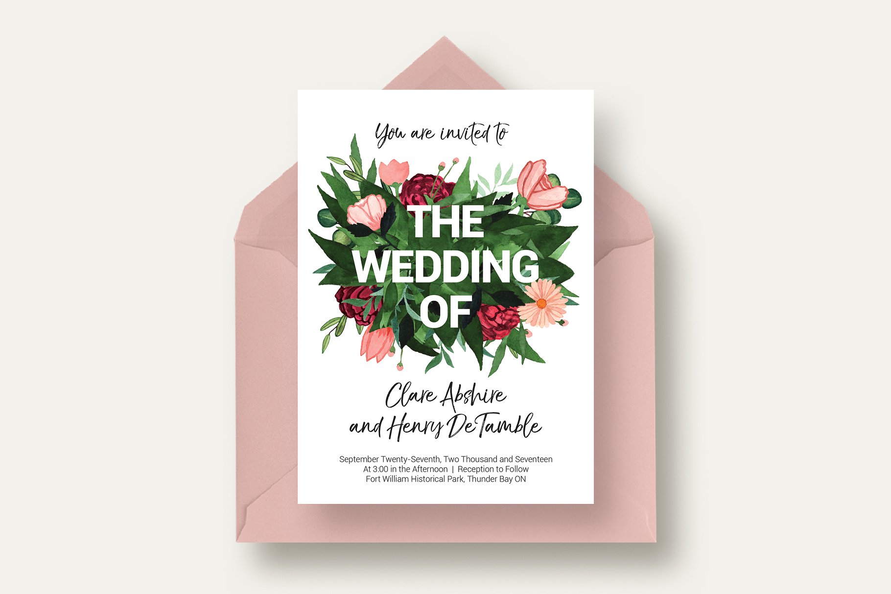 花卉装饰婚礼邀请函设计套件 Flower Burst Wedding Suite插图(1)