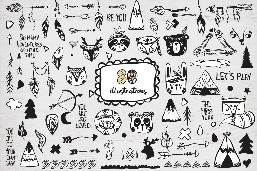 可爱的手绘部落动物无缝背景素材下载[eps,ai,svg,png]插图(4)