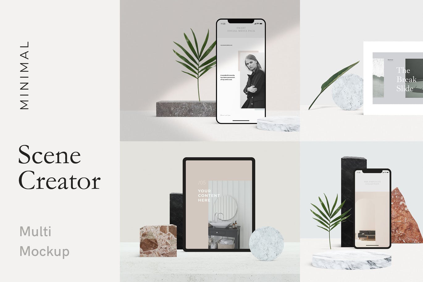 62个预制场景响应式UI设计展示样机素材库精选套装 Minimal Multi Mockup Scene Creator插图