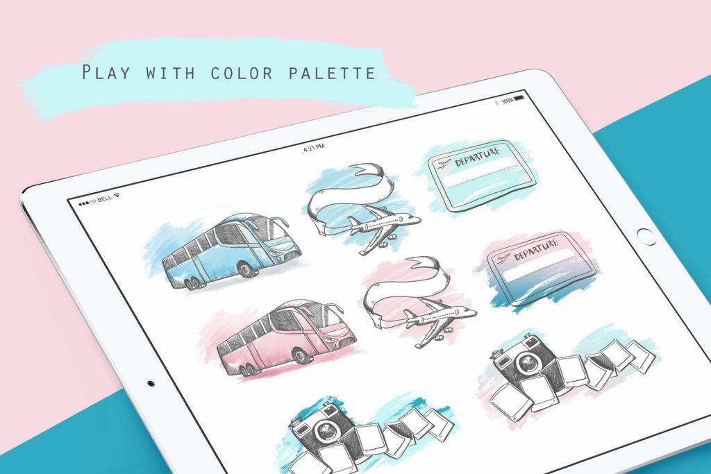 58款手绘旅行贴纸打包下载[psd]插图(1)