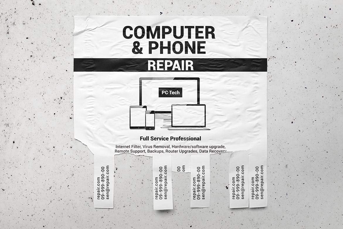 联系方式可撕下广告海报设计张贴效果图样机 Tear-off Ad Flyers Mockup插图(4)