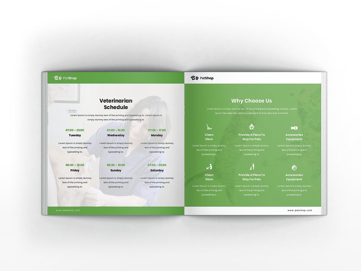 宠物店/宠物医院方形宣传册设计模板 Pet Shop Square Brochure Template插图(7)